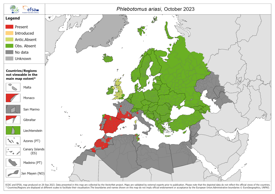 Phlebotomus ariasi - current known distribution: October 2023