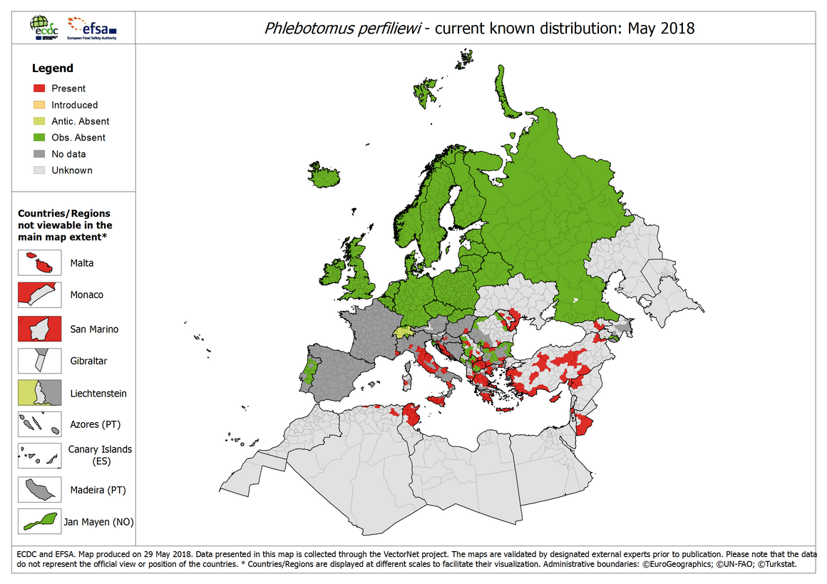 Phlebotomus perfiliewi - current known distribution: May 2018