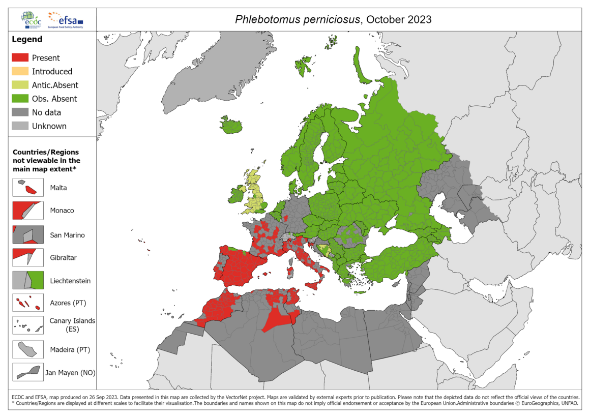 Phlebotomus perniciosus - current known distribution: October 2023