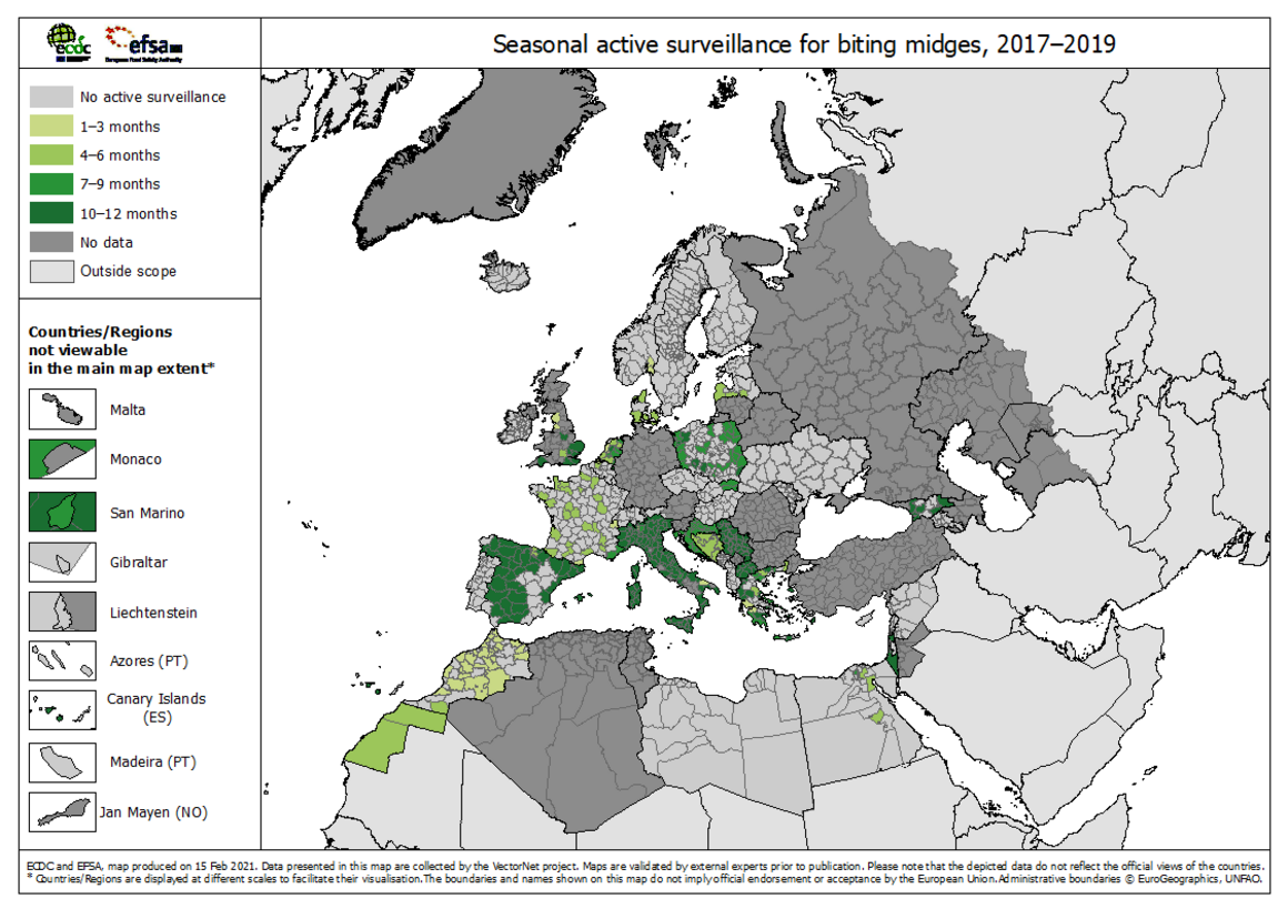 Seasonal active surveillance for biting midges over 2017–2019