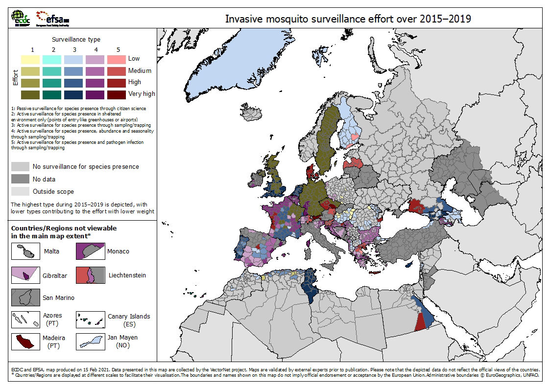 Invasive mosquito surveillance effort over 2015–2019