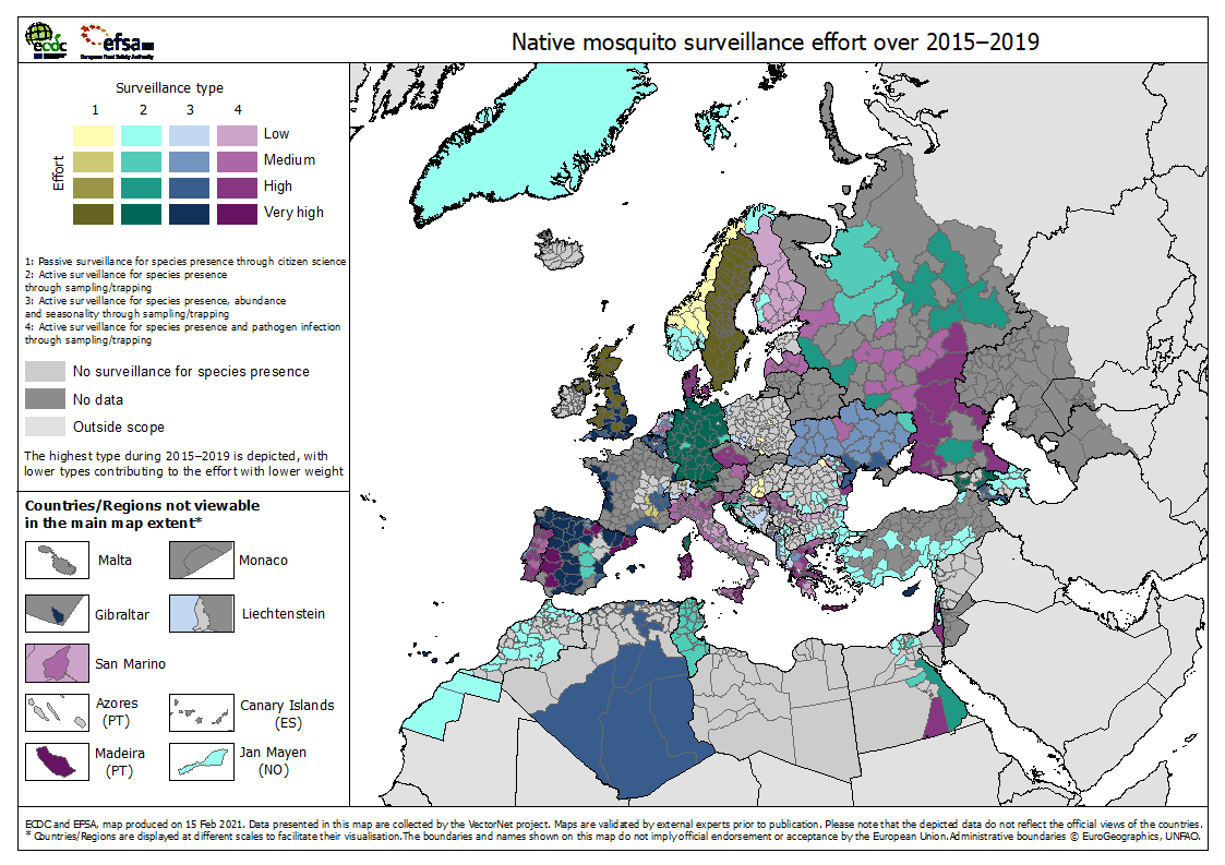 Native mosquito surveillance effort over 2015–2019