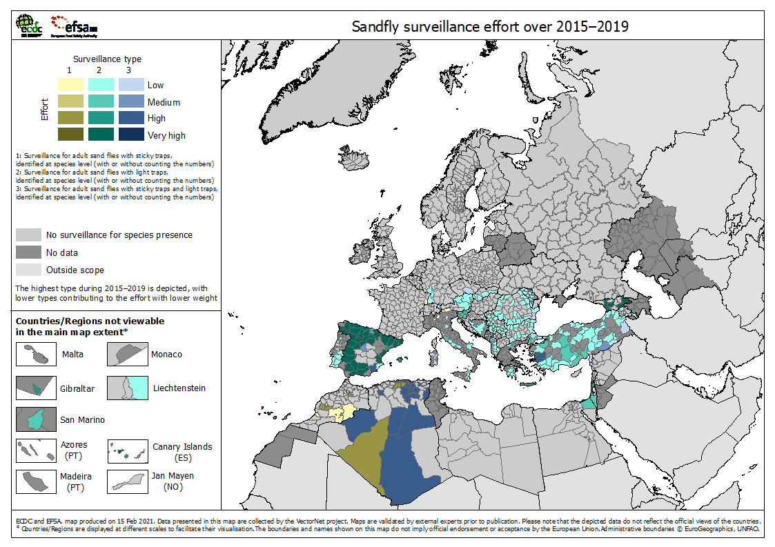 Sandfly surveillance effort over 2015–2019