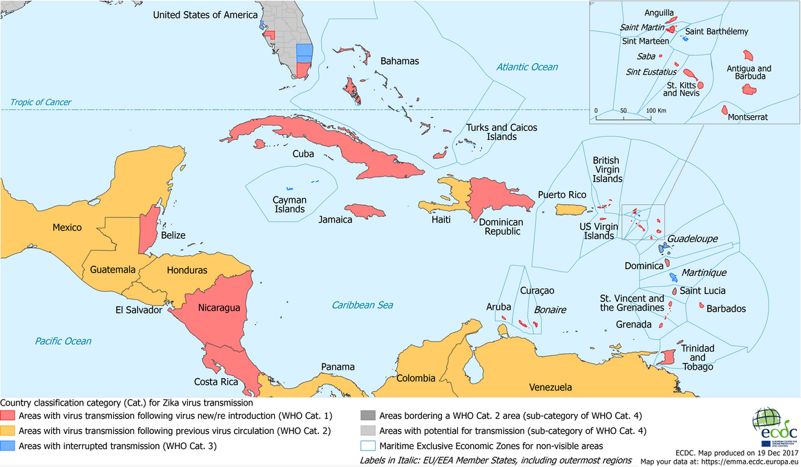 Current Zika transmission - Caribbean, 21 December 2017