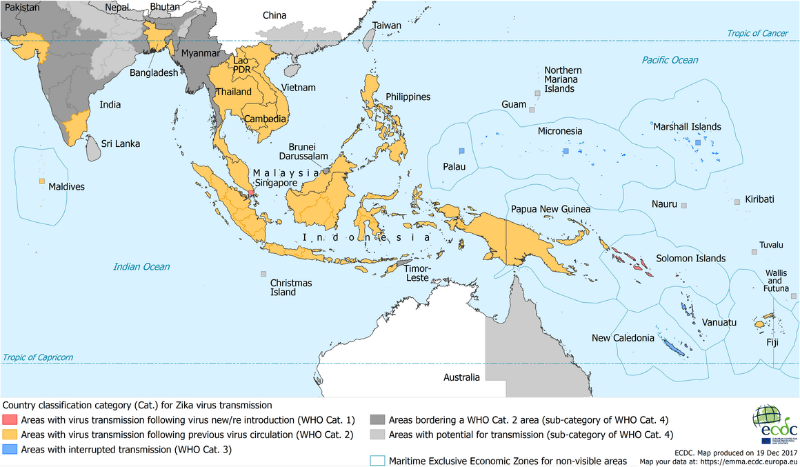 Current Zika transmission - South East Asia, 21 December 2017