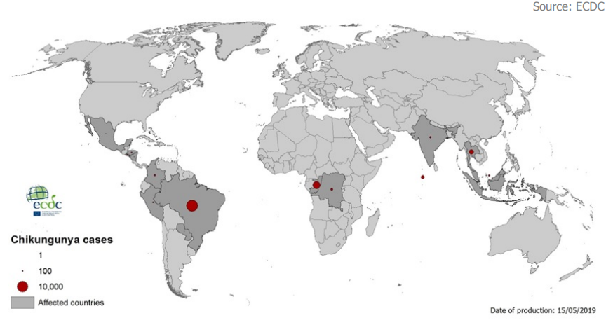 Chikungunya map, 15 May 2019