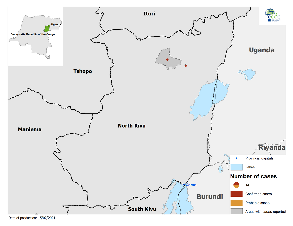 Distribution of Ebola in DRC, 15 February 2021