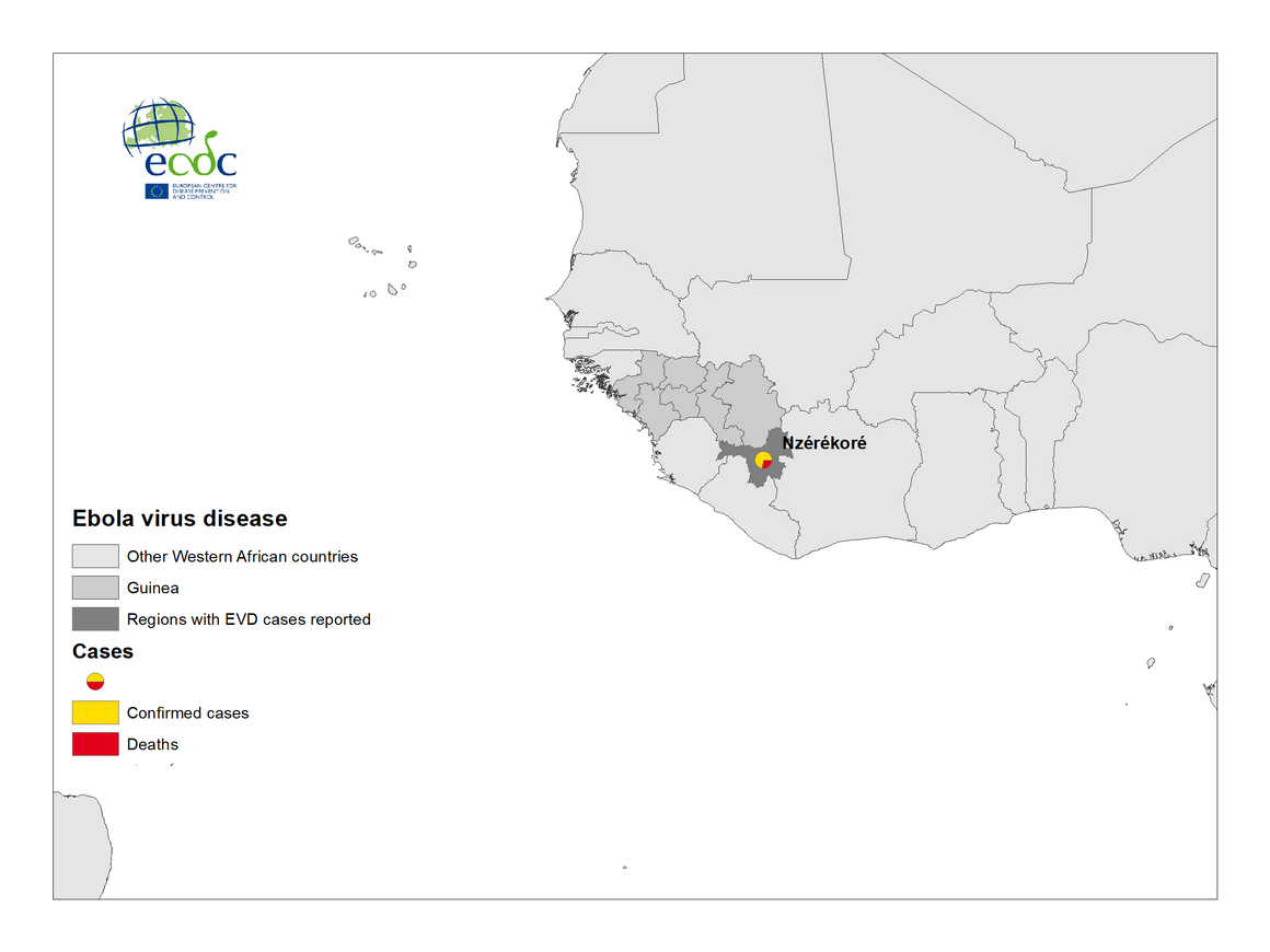 Map showing the spread of Ebola virus disease in Guinea