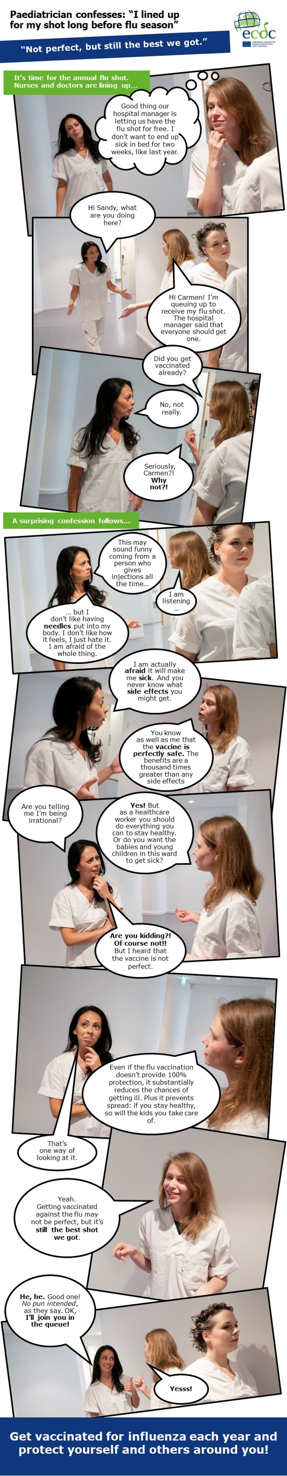 Photo comic web banner seasonal influenza vaccination - Nurses and doctors