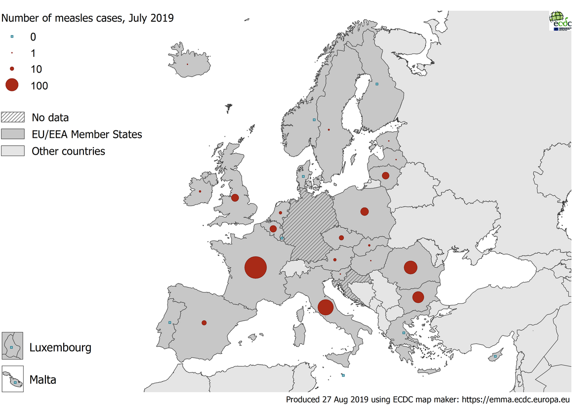 Number of measles cases in EU/EEA in July 2019