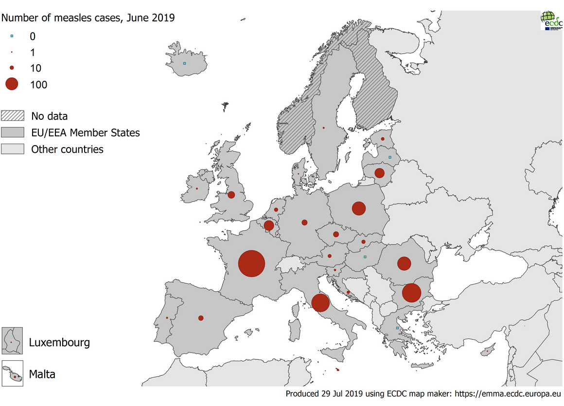 Number of measles cases in EU/EEA in June 2016