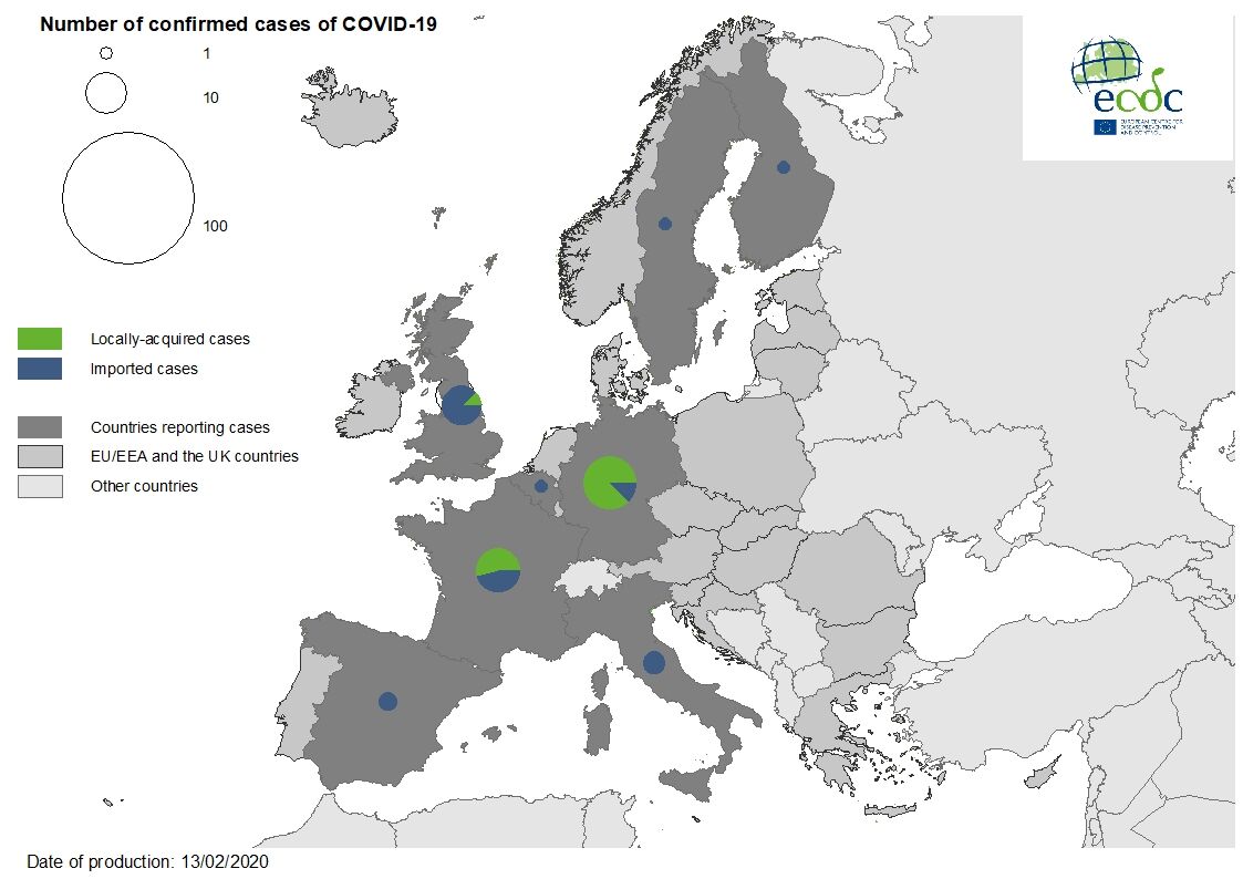 Geographic distribution of COVID-19 in the EU/EEA and the UK, 13 February