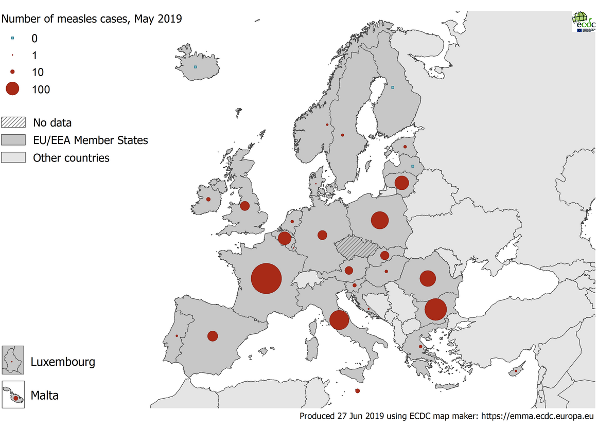 Number of measles cases in May 2019