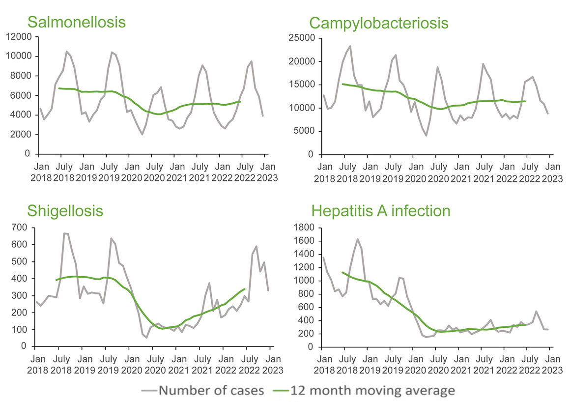 Salmonellosis, Shigellosis, Campylobacter and Hepatitis A data