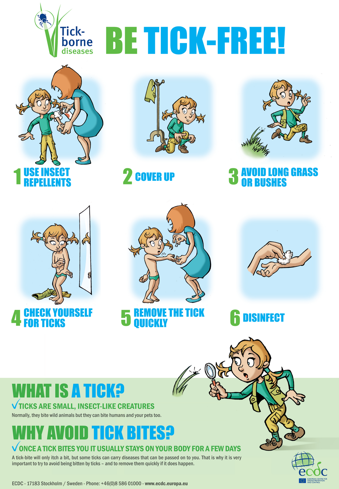 Poster on ticks and preventive measures, for children living in endemic areas​​ (Short version)