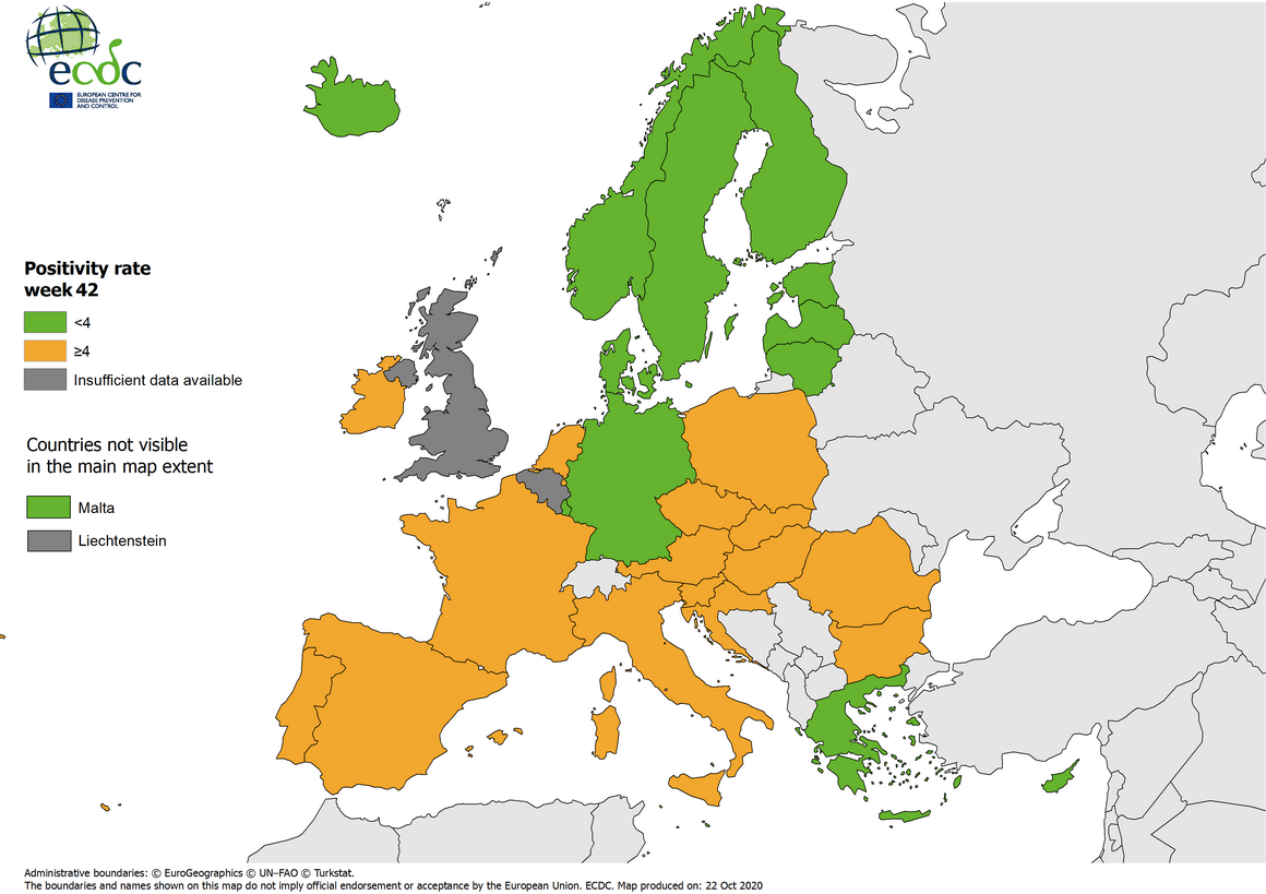 Positivity rates, updated 22 October 2020