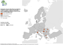 West Nile virus in Europe in 2021 - human cases, updated 26 August 2021