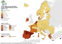 14-day case notification rate per 100 000 inhabitants, updated 22 July 2021