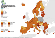 14-day case notification rate per 100 000 inhabitants, updated 23 September 2021