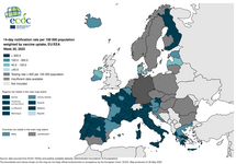14-day notification rate weighted by vaccine uptake, updated 26 May 2022 (colour-blind friendly)