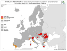 Human and equine West Nile fever cases in Europe and the Mediterranean, 2017 transmission season Thumbnail
