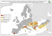 West Nile virus in Europe in 2020 - human cases compared to previous seasons, updated 17 September 2020