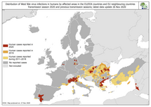 West Nile virus in Europe in 2020 - human cases, updated 26 November