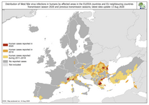 West Nile virus in Europe in 2020 - human cases compared to previous seasons, updated 13 August 2020