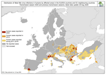 West Nile virus in Europe in 2020 - human cases compared to previous seasons, updated 20 August 2020