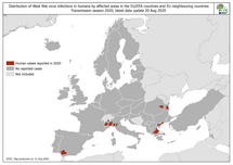 West Nile virus in Europe in 2020 - human cases, updated 20 August 2020
