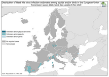 West Nile virus in Europe in 2020 - outbreaks among equids and/or birds, updated 26 November 2020