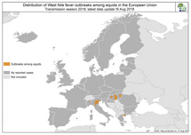West Nile fever in Europe in 2018 - equine cases; updated 17 August Thumbnail