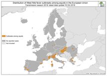 West Nile fever in Europe in 2018 - equine cases; updated 19 October 2018 Thumbnail