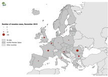 Number of measles cases by country, EU/EEA, December 2019 (n=286) Thumbnail