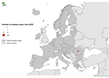Number of measles cases by country, EU/EEA and the United Kingdom, June 2020