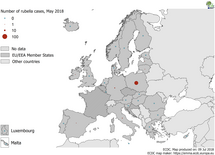 Distribution of rubella cases by country, May 2018 in EU/EEA countries Thumbnail
