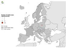 Number of rubella cases by country, EU/EEA and the UK, February 2020 (n=27)
