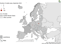 Number of rubella cases by country, EU/EEA, September 2018 (n=32) Thumbnail