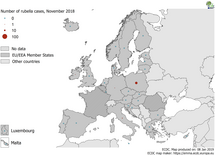 Number of rubella cases by country, EU/EEA, November 2018 (n=30) Thumbnail