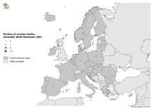 Number of measles deaths by country, October 2020 - November 2021