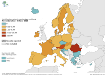 Notification rate of measles (per million), November 2022 - October 2023