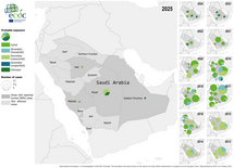  Geographical distribution of confirmed cases of MERS in Saudi Arabia by probable region of infection and exposure, with dates of onset from January 2013 to September 2025
