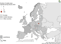 Distribution of rubella cases by country, January 2018 in EU/EEA countries Thumbnail
