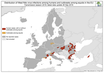 West Nile virus in Europe in 2019 - human and equine cases, updated 27 September 2019 Thumbnail
