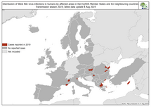West Nile virus in Europe in 2019 - human cases, updated 8 August Thumbnail
