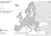 Number of measles deaths by country, EU/EEA, 1 June 2018 to 31 May 2019 Thumbnail
