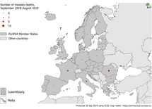 Number of measles deaths by country EU/EEA, September 2018 - August 2019 Thumbnail