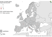 Number of measles deaths by country EU/EEA, August 2018 - July 2019 Thumbnail