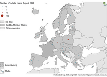 Number of rubella cases in EU/EEA in August 2019 Thumbnail