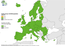 Testing rates per 100 000 inhabitants, updated 15 October 2020